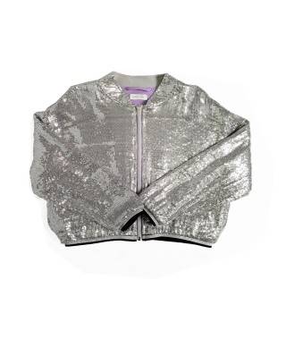 Moda Infantil chaqueta estilo bomber de lentejuelas color plata