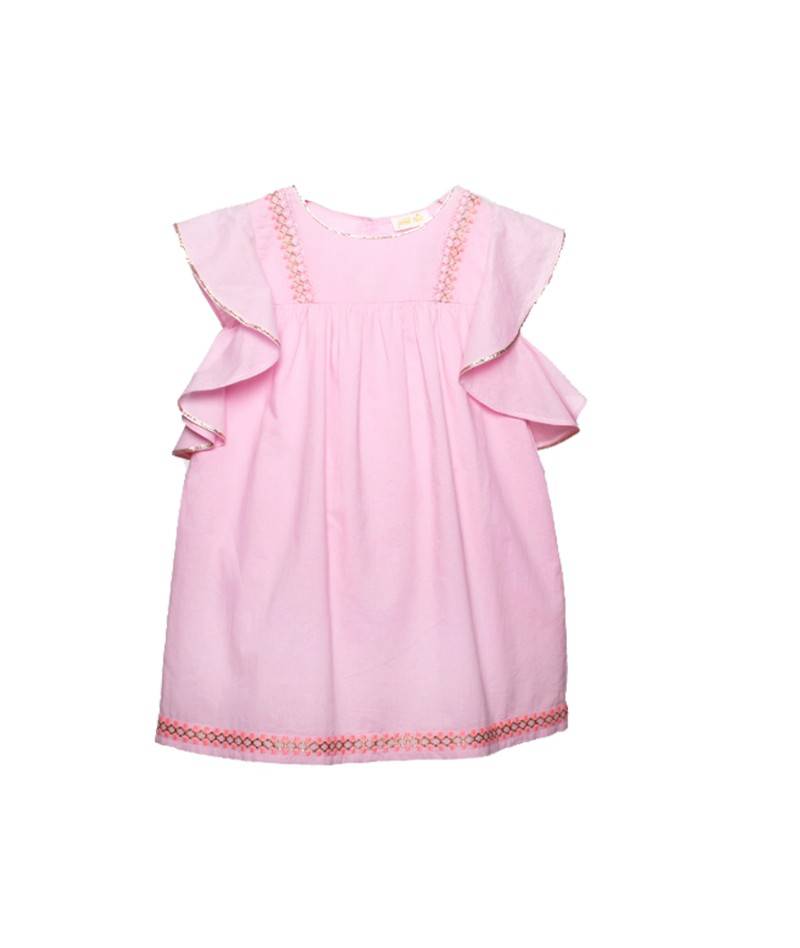 Vestido rosa flúor con volantes. vestido para niña. Moda infantil