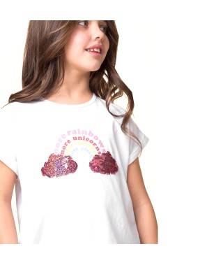 Camiseta blanca lentejuelas para niña Talla 4-5 años