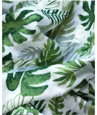 Muselina de algodón para bebés estampado hojas verdes tropical